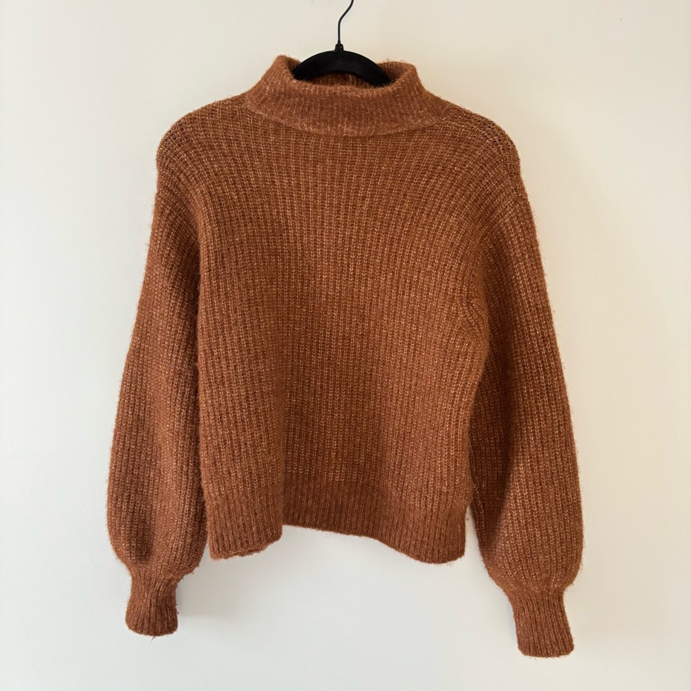 Sezane Micky Jumper Wool Sweater Pullover Balloon Sleeves Rib Knitting Hazelnut - Picture 6 of 8